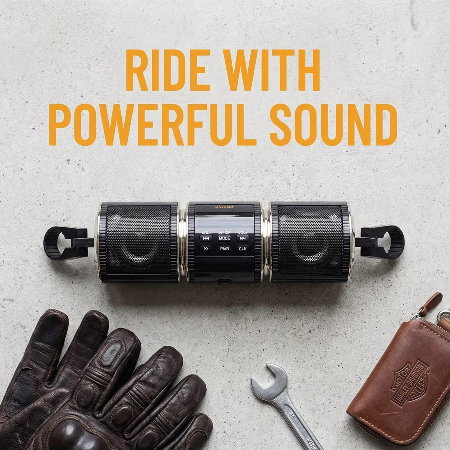 Wasserdichtes Motorrad-Audiosystem in Schwarz mit Bluetooth, MP3 und Radiofunktionen sowie Metall-Lautsprechern - Bild 4