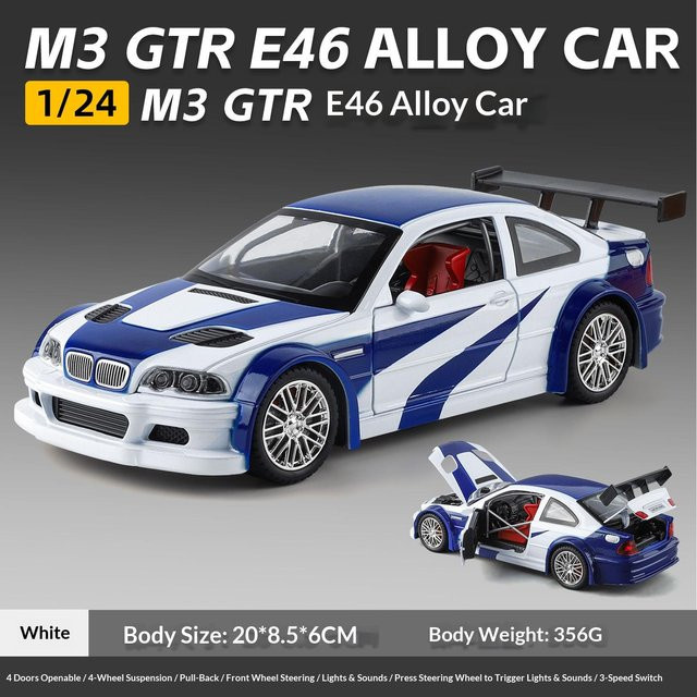 Linyi Toy Car M3 Gtr E46 Automodell, 1:24, Metall, mit Licht und Sound, ab 14 Jahren - Bild 1