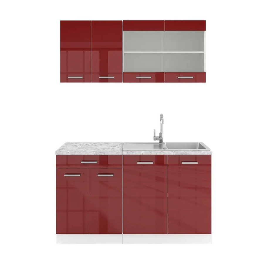 Vicco R-Line Singleküche Einbauküche in Rot Bordeaux Hochglanz und Weiß mit 140 cm Breite - Bild 3