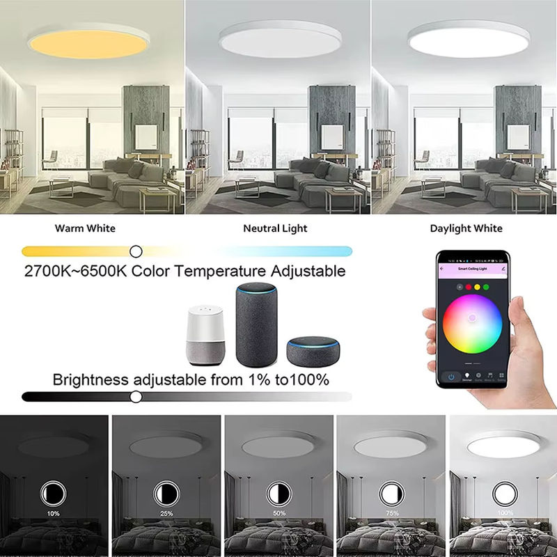 Tuya Smart WiFi BLE LED Deckenlampe RGBCW, runde Innenbeleuchtung mit App- und Sprachsteuerung via Alexa und Google Home, 24W, Mehrfarbig - Bild 4