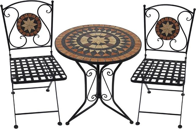 Garden Pleasure Bistro-Set Pular 3-teilig aus Stahl und Eisen mit Keramikmosaik in Schwarz-Braun - Bild 1