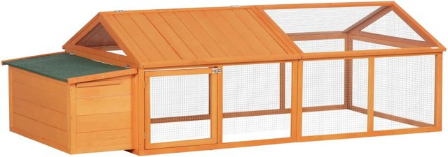 PawHut Hühnerstall Freilaufgehege aus Tannenholz in Braun und Orange, B/T/H: 240 x 112,5 x 76 cm - Bild 1