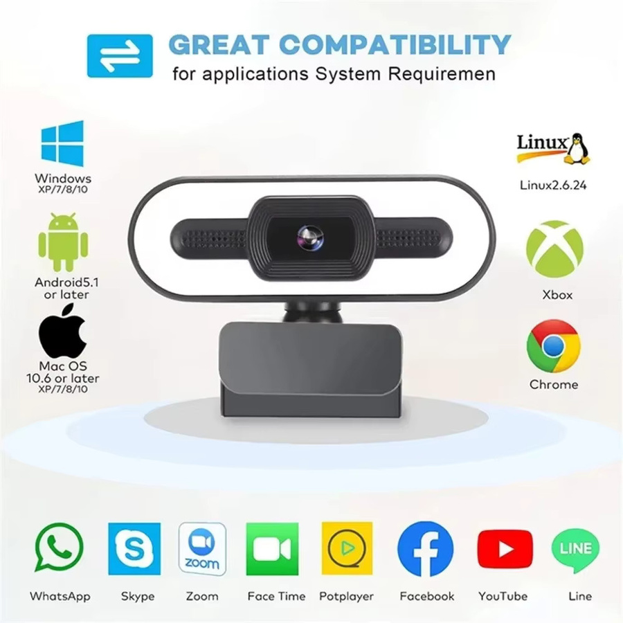 Tragbare Full HD 1080P Webcam mit Autofokus und Mikrofon sowie integriertem Licht in Schwarz für PC und Laptop zum Live-Streaming - Bild 2