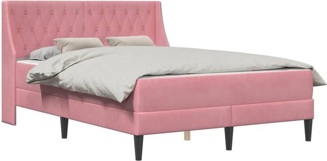 vidaXL Bettgestell mit Matratze aus Samt in Rosa, 2-teiliges Set, B/T/H: 140 x 202 x 76 cm - Bild 1