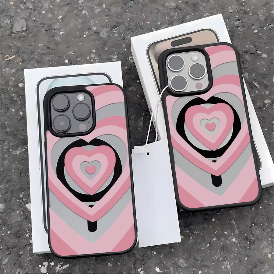 Stoßfeste MagSafe Handyhülle mit rosa Liebesherz für iPhone 16, 17, 15, 14, 13, 12, 11 und Pro Max aus mattem, klarem Acryl in Pink - Bild 2
