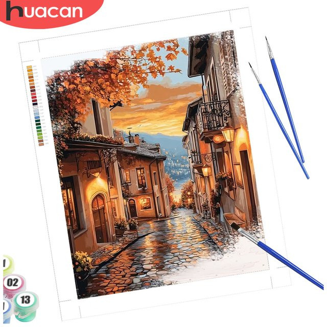 HUACAN Malen nach Zahlen, Straßenlandschaft, Leinwand, Natur - Bild 1