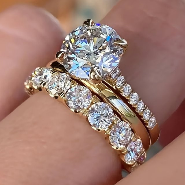 Huitan Ringe Set, Messing, Gold, Zirkonia, Damen, Hochzeit - Bild 1