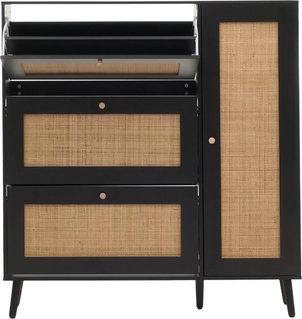MCW Rattan-Schuhkipper M37 Schuhschrank in Schwarz mit 3 Kippfächern, B/H/T: 127 x 24 x 120 cm - Bild 2
