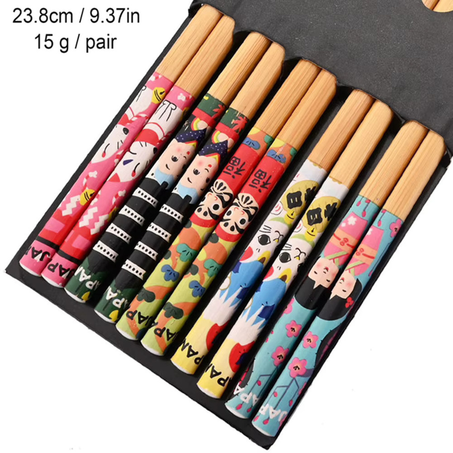 5 Paar japanische Bambus-Essstäbchen für Sushi und Hot Pot, rutschfeste wiederverwendbare Essstäbchen in Blau und Mehrfarbig - Bild 2
