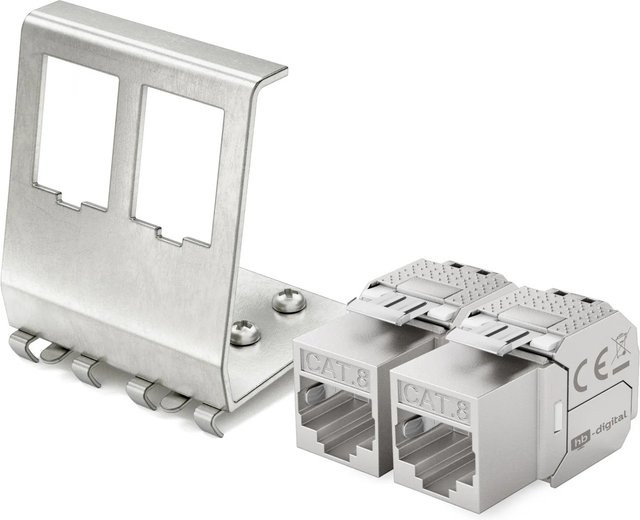hb-digital Hutschienenadapter 3 Port mit CAT 8.1 Keystone Modul RJ45 in Silber - Bild 1
