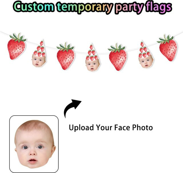 WEIGAO Erdbeermuster Kuchen Topper und Banner Aufkleber aus Papier für Kinder Geburtstag und Baby Shower Dekoration - Bild 1