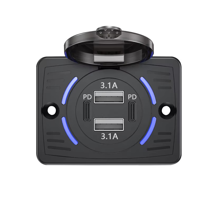 Dual USB und USB-C Autoladegerät mit Dual PD Schnellladefunktion, wasserdichte Steckdose für Auto, LKW, Boot und RV, Schwarz, 12V/24V - Bild 3