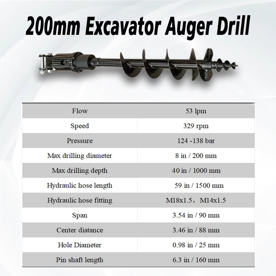 MMS Erdbohrer in Schwarz für JCB, NEX, Kingway, Berger, Kruas und andere chinesische Mini-Bagger (150mm/200mm) - Bild 4