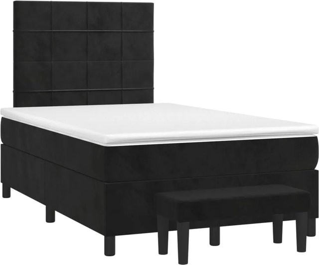 vidaXL Boxspringbett Hybrid mit Matratze und Kopfteil in Schwarz aus Samt, B/T/H: 120 x 190 x 60 cm - Bild 1