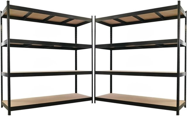 2er Set PROREGAL Profi Schwerlastregal HERCULES in Schwarz mit 4 MDF-Platten-Ebenen, B/T/H: 200 x 60 x 200 cm - Bild 1