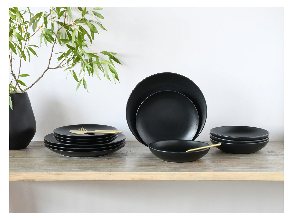 CreaTable Tafelservice Magic Black aus Steinzeug, 12-teilig, schwarz und grau - Bild 2