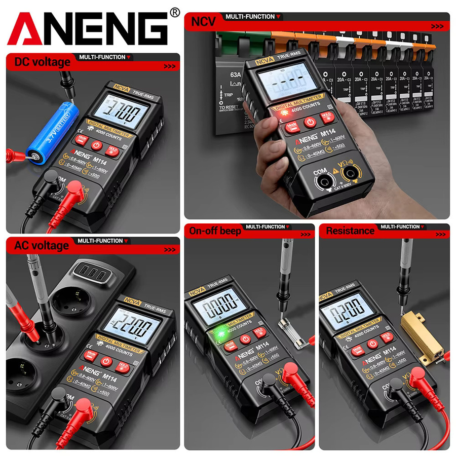 ANENG M114 True RMS Digital-Multimeter mit NCV-Tester und Spannungsprüfer in Schwarz - Bild 5