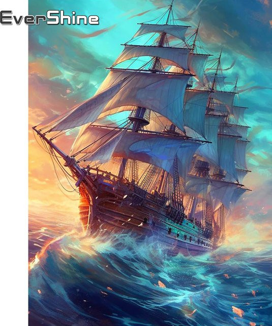 Evershine Kreuzstich-Set mit maritimem Segelboot-Motiv, bedruckte Leinwand in Multicolour, B/H: 30 x 40 cm - Bild 1