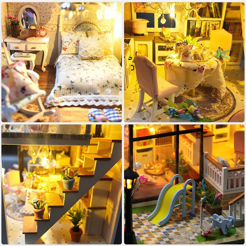 Zuuton DIY Holz Doll House Bausatz, 3D Puzzle, mit LED Licht, ab 14 Jahren - Bild 2