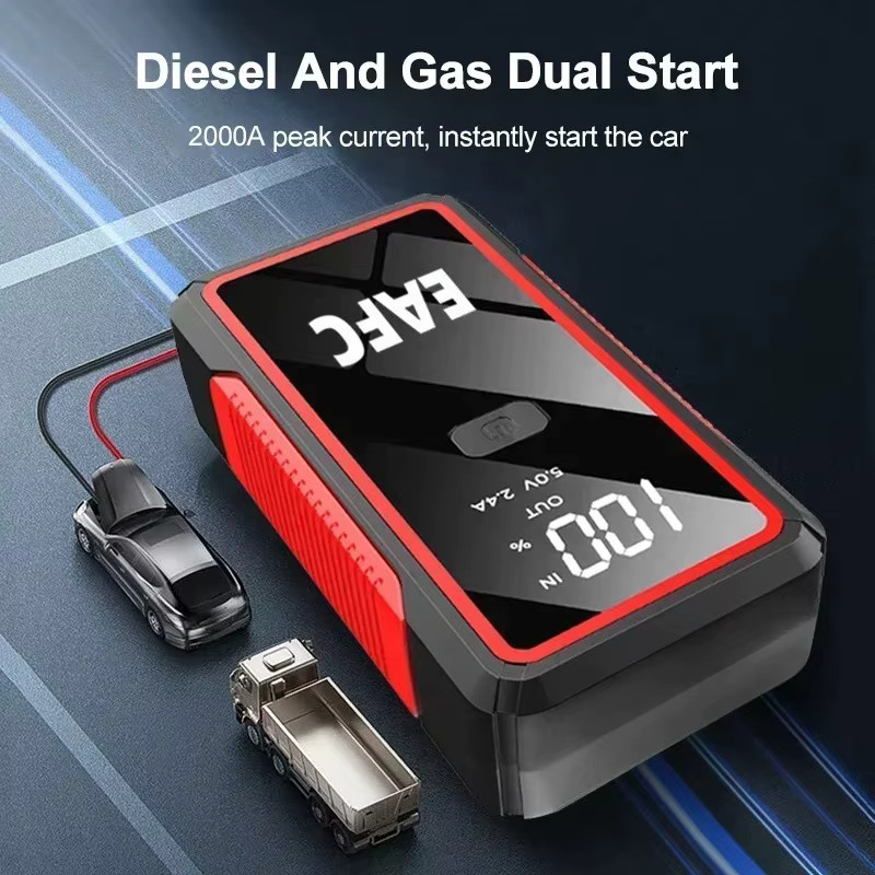 EAFC Tragbarer Auto Booster mit LED Display für Benzin und Diesel, Starthilfe 2000A/600A, Schwarz - Bild 2