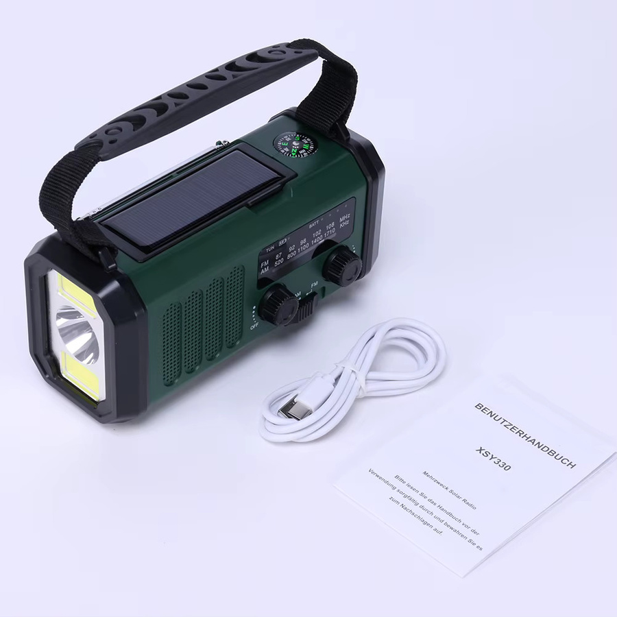 Shunmaii LED-Notfallradio in Grün mit AM/FM/WB, 10000mAh Akku, Taschenlampe, Leselampe, Handkurbel und USB-C-Ladung sowie SOS-Alarm - Bild 5