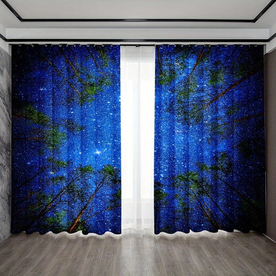 Yiran Furniture Wald Sternenhimmel Fenstervorhänge aus Polyester, 2er-Set halbverdunkelnde Dekovorhänge, Breite: 100 cm, Höhe: 230 cm - Bild 2