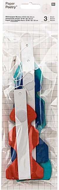 Rico Design Wabenpapier Blumen in Grün, Blau und Rot, 3 Stück - Bild 1