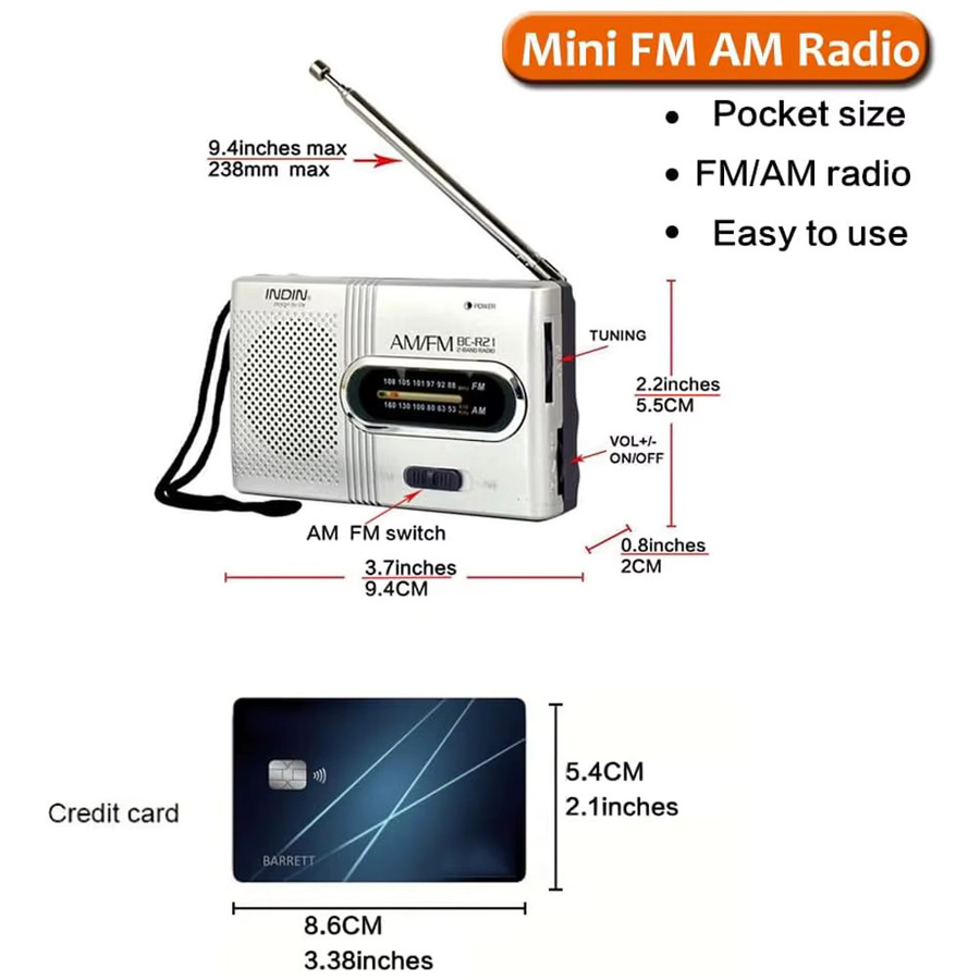 Tragbares AM/FM Taschenradio von YITHOR in Silber mit Lautsprecher und 3,5 mm Kopfhöreranschluss - Bild 5