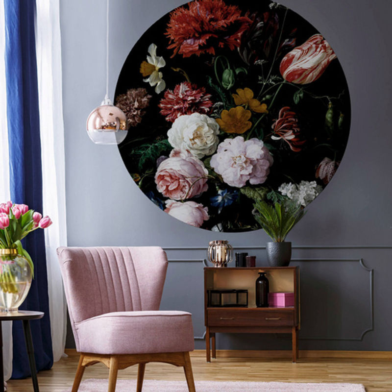K&L Wall Art Runde Vliestapete Heem Stillleben Rosen Kunstdruck, mehrfarbig, matt - Bild 2