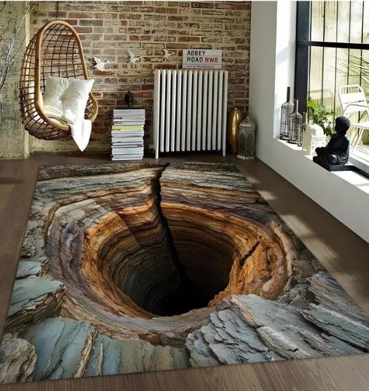 Modern 3D Wasserfall Teppich mit Rissstein-Illusionsdesign von Lodestar, rutschfest und bunt, B/T: 120 x 80 cm - Bild 1
