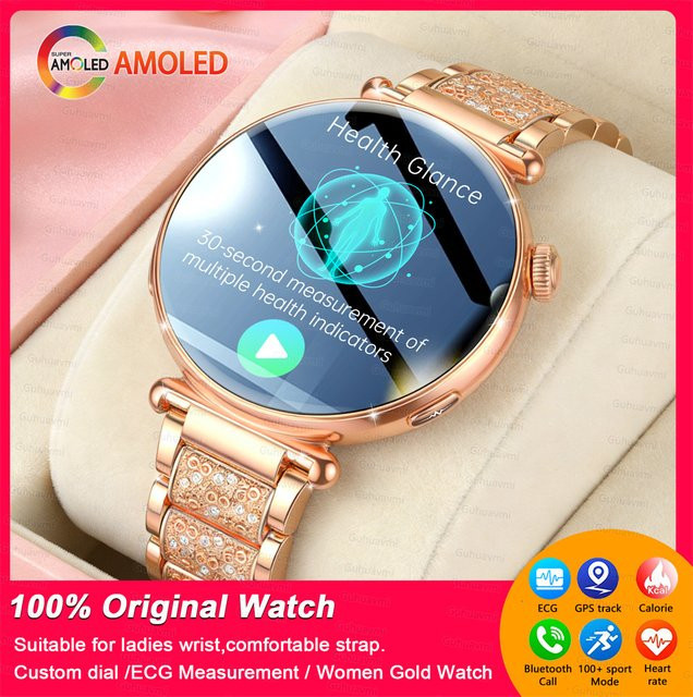 MAVHX Smartwatch, Damen, 1,32 Zoll, Schwarz, Pink, Gold, EKG, Blutdruckmessung - Bild 1