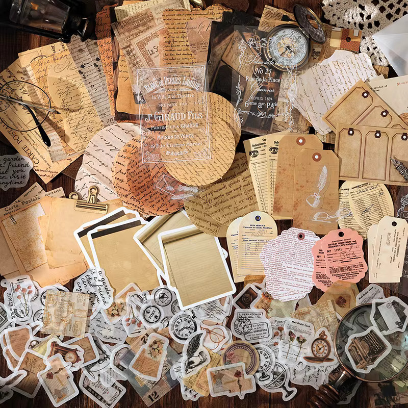 Vintage Scrapbooking-Material-Set in Braun mit Kaffeefleck-Optik und verbrannten Rändern für DIY-Dekorationen und Papieranhänger - Bild 3