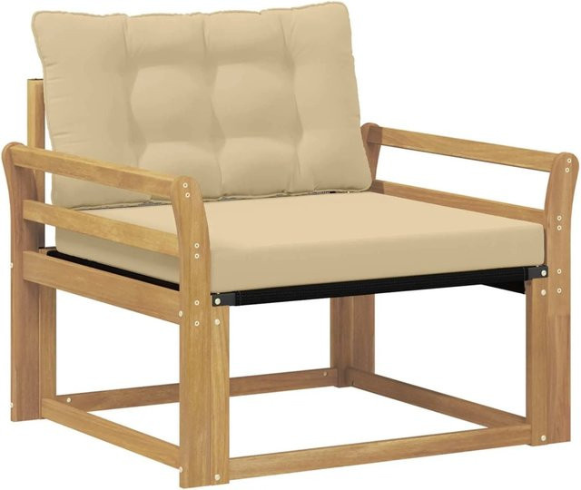 vidaXL Outdoor-Sofagarnitur aus massivem Akazienholz mit Textilene und Polsterkissen in Beige-Weiß - Bild 1