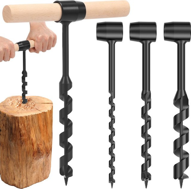Multifunktionaler Holzbohrer aus Kohlenstoffstahl und Edelstahl für Bushcraft und Outdoor Survival, Schwarz, Länge: 260 cm, Durchmesser: 25 cm - Bild 1