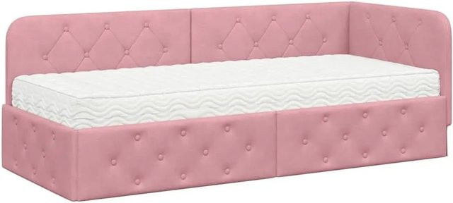 vidaXL Eckbettgestell mit Matratze und Kopfteil aus Samt in Rosa, B/T/H: 200 x 80 x 84 cm - Bild 1