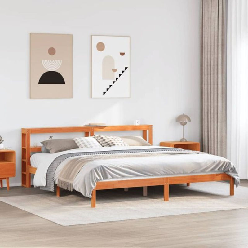 Massivholzbett mit Kopfteil von Vidaxl aus Kiefer in Braun, B/T: 200 x 200 cm - Bild 1