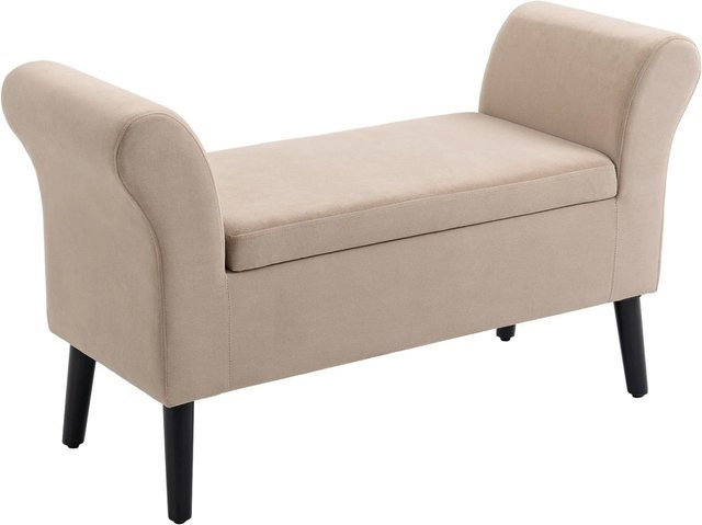 HOMCOM Polsterbank mit Stauraum aus Samtstoff in Beige, B/T/H: 111,5 x 41 x 65 cm - Bild 1