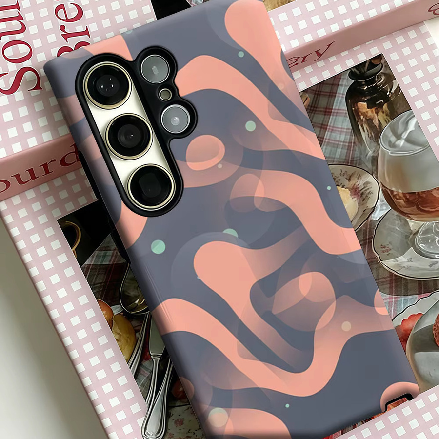 Stoßfeste Doppelschicht Handyhülle mit Wellen-Design für Samsung Galaxy S25 Ultra, S24 und S23 Ultra Plus in Rosa-Braun - Bild 4