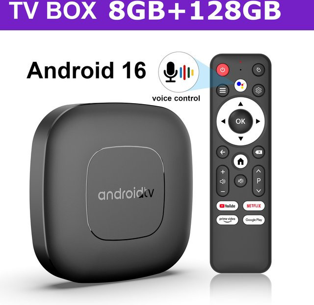 MORTAL Smart Home Theater TV Box T1 Android 16 Media Player mit Google Assistant, Netflix Streaming, 8GB RAM, 128GB Speicher, Bluetooth 5.4 und 2,4 GHz WLAN, Schwarz - Bild 1