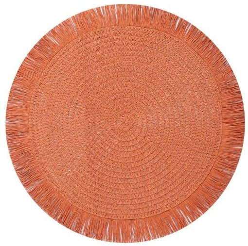 Pavo Runde Platzsets aus Jute in Orange mit Quasten im Boho-Stil für Innen- und Außenbereich - Bild 1