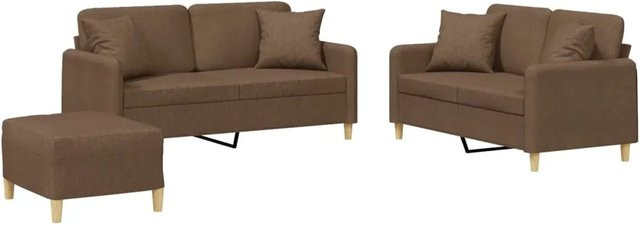 vidaXL 3-teilige Sofagarnitur in Braun aus Stoff mit 2 x 2-Sitzer-Sofas, 1 x Fußhocker und 4 Kissen - Bild 1
