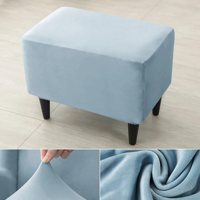 BC-Warm Home Ottoman Hockerbezug aus Samt in Blau, elastischer und rutschfester Fußhockerbezug für rechteckige Fußstützen - Bild 1