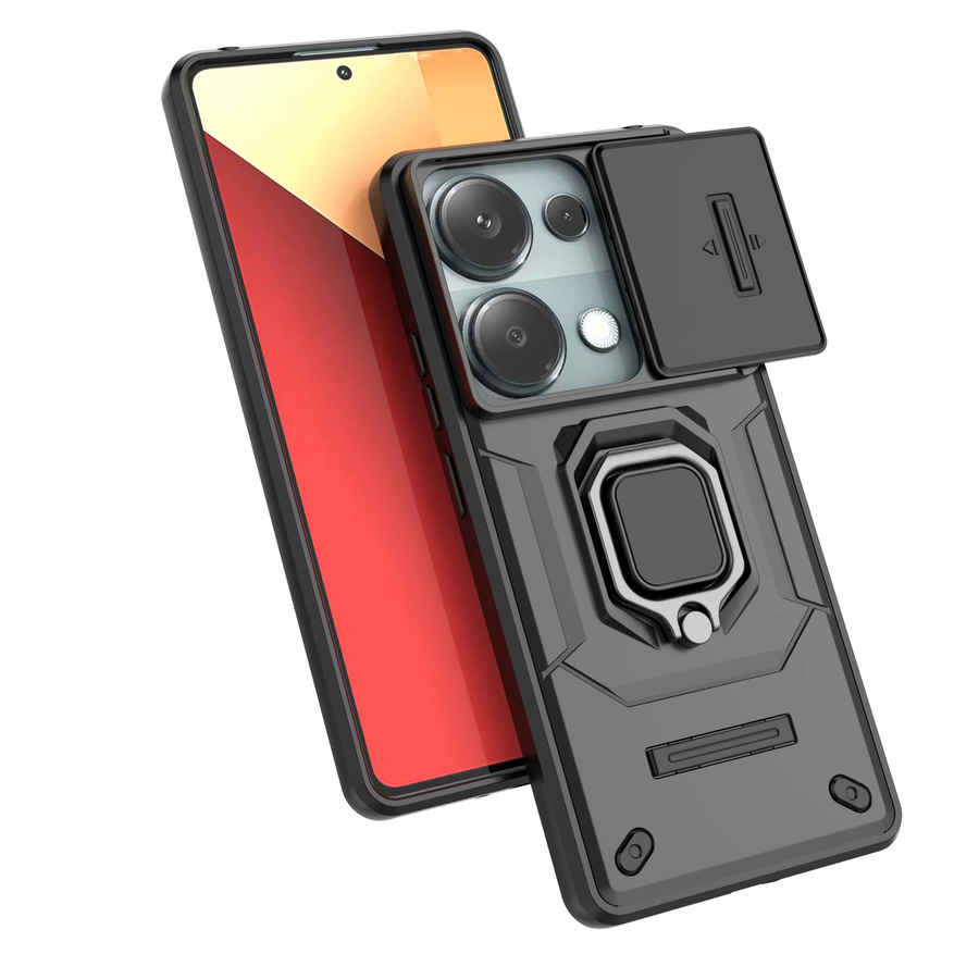 Xiaomi Redmi Note 13 Pro 4G Hülle mit Slide Windows Cover und Battle Ring Holder in Schwarz - Bild 5