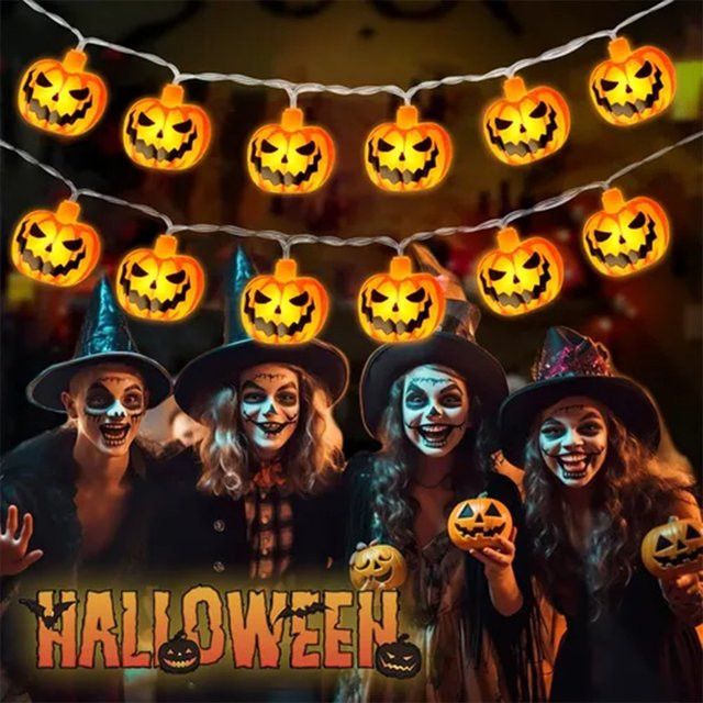 Peach Forest LED Halloween Kürbis Lichterkette mit 10 LEDs batteriebetrieben für Haus und Garten - Bild 1