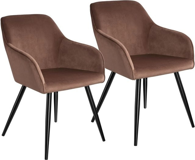tectake Marilyn Esszimmerstuhl 2er Set gepolstert in Samtoptik mit Stahlbeinen Braun Schwarz B/T/H: 58 x 62 x 82 cm - Bild 2