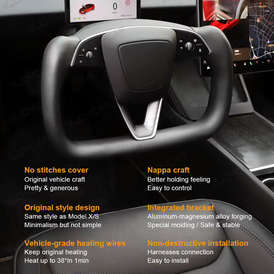 Tesla Yoke Griff Modell 3 Highland 2024 2025 2026 Racing Lenkrad Zubehör aus Leder in Schwarz - Bild 2