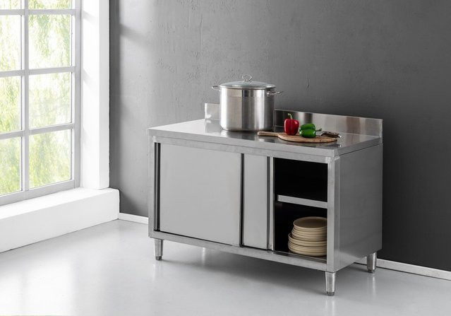 Edelstahltisch von Better Home in Silber mit 2 Türen und Spritzschutz, B: 120 cm, T: 60 cm, H: 80 cm - Bild 1