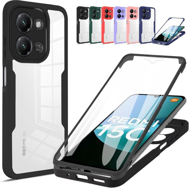Stoßfeste 360 Grad Schutzhülle mit integriertem Displayschutz für Xiaomi Redmi 15 15C 15A 13 13C 12 A5 169 171 173 4G 5G in Schwarz - Bild 1