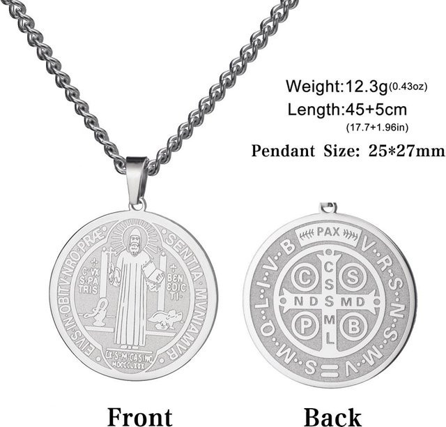Halskette Heiliger Benedikt Medaille, Edelstahl, Silber, Unisex, 45-50cm - Bild 1