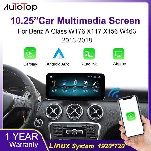 AUTOTOP 10,25 Zoll Linux Auto Multimedia Display für Mercedes Benz A-Klasse CLA GLA W176 2013-2018 mit NTG4.5/5.0, Wireless CarPlay, Android Auto und Mirrorlink, Schwarz - Bild 1